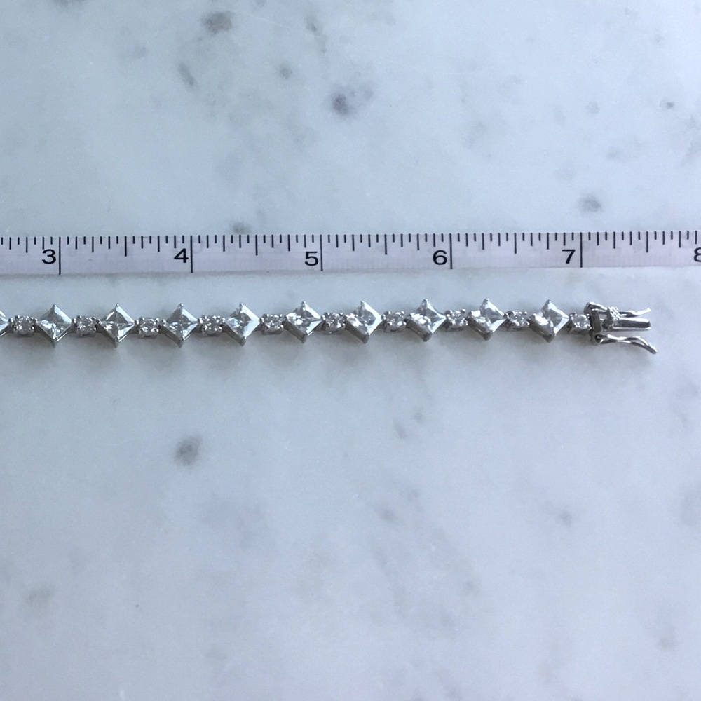 Sterling Princess-Cut & Round CZ Tennis Bracelet - Picture 8 of 13
